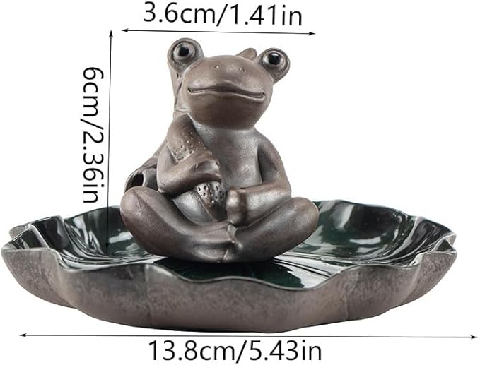 Leheybia 1 Pcs Cute Frog Ceramic Incense Holder Backflow Incense Burner Incense Burner Holder with 20 Backflow Incense Cones (Father Frog)