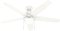 Hunter Bardot, Indoor, Ceiling Fan, Modern, 5 Blades, 52 inch, Fresh White | with LED Light and Pull Chain, Standard Mount, For Bedroom, Living Room, Kitchen, 52493