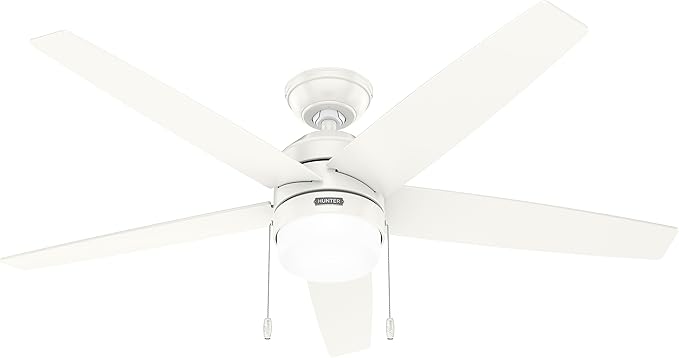 Hunter Bardot, Indoor, Ceiling Fan, Modern, 5 Blades, 52 inch, Fresh White | with LED Light and Pull Chain, Standard Mount, For Bedroom, Living Room, Kitchen, 52493