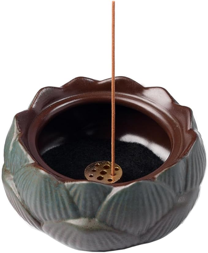 Incense Burner or Incense Cone Holder,Lotus Cone Incense Burner,Incense Cone Holder for Incense Cone and Coil Incense, Coil Incense Burner Set for Office Yoga and Home,Green
