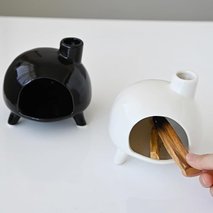 Handmade Ceramic Palo Santo Holder Burner - Mini Chimenea Incense Dish for Palo Santo and Sticks .Sage Holder for for Aromatherapy, Yoga, Meditation Gift and Home Decor (White)