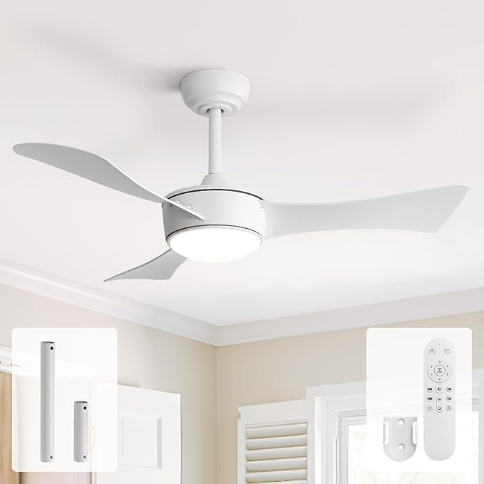 Sofucor 42 Inch Ceiling Fans with Lights-Modern White Bedroom Ceiling Fan with Remote, Plug-in Blades Quick Install, Reversible Quiet DC Motor, Outdoor Small Ceiling Fan for Kitchen/Living Room/Patios