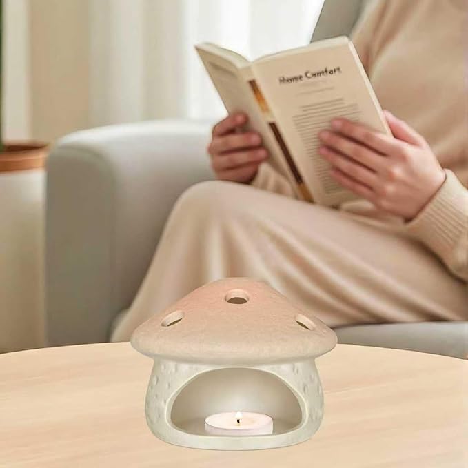 Mushroom Palo Santo Holder Chimney Burner, Ceramic Smudge Bowl for Sage Cones Incense Sticks, Cute Aromatherapy Yoga Meditation Home Decor (Pink)