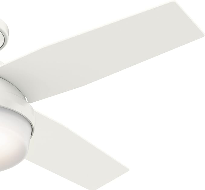Hunter 44 inch Indoor Ceiling Fan with LED Light and Remote Control - White Modern Ceiling Fan, Low Profile Mount, 4 Blades, For Bedroom, Living Room, or Kitchen, Quiet - Dempsey 59244, Fresh White | with LED Light and Remote Control, Low Profile Mount...
