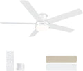 52 Inch Flush Mount White Ceiling Fan with Light and Remote | 6-Speed Quiet Reversible DC Motor, Dimmable 3CCT LED, 3 Timing Settings, 5-Blade Modern Design, Indoor or Covered Outdoor Use