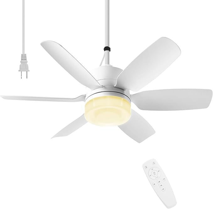 Fanspex 20.5'' Plug in Ceiling Fan with Light for Gazebo Patio Canopy Tent | 5 Fan Speeds with Adjust Lighting for Porch RV Cooling or Air Circulation, White