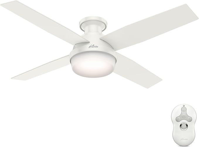 Hunter 52 inch Indoor Ceiling Fan with LED Light and Remote Control - White Modern Ceiling Fan, Low Profile Mount, 4 Blades, For Bedroom, Living Room, or Kitchen, Quiet - Dempsey 59242, Fresh White | with LED Light and Remote Control, Low Profile Mount...