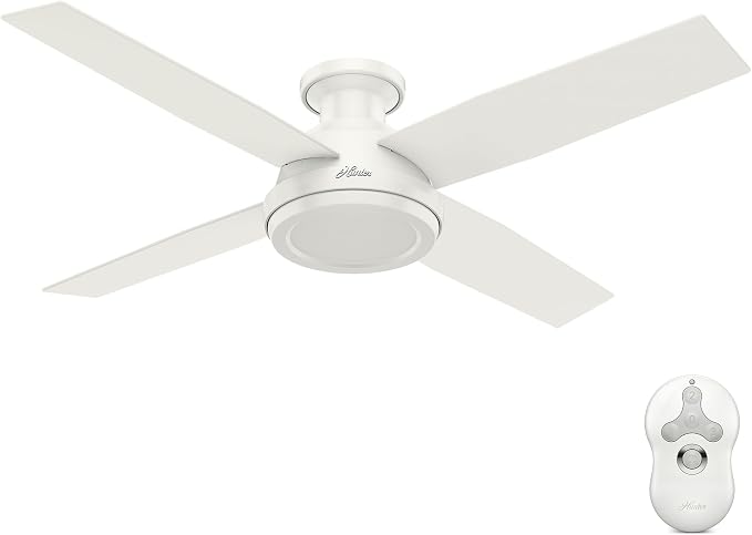 Hunter Dempsey, Indoor, Ceiling Fan, No Light, Modern, 52 inch, Fresh White | Low Profile Mount, Remote Control, 4 Blades, For Bedroom, Living Room, Kitchen, 59248