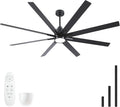 Rayqueen 72 Inch Black Ceiling Fans with Lights and Remote,Includes Downrod | Black Blades,6 Speed Reversible DC motor,3-color temperature dimmable LED.5.9/11.8/23.6 inch downrod