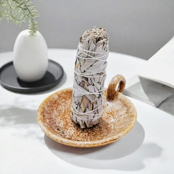Ceramic Candle Holder Incense Holder & Candle Tray Vintage Sage Burner Tray for Pillar Candles Palo Santo Sticks Flameless Candles Meditation & Home Decor