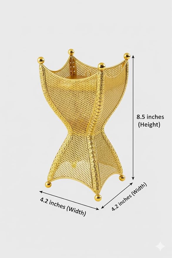 Decorative Gold Metal Incense Burner – Tall Mesh Design Mabkhara Bakhoor Holder for Home, Ramadan & Eid Décor, Islamic Gift, Ornamental Incense Stand, 4.2 x 4.2 x 8.5 in