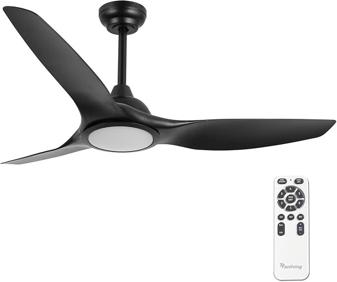 52 Inch High CFM Quiet Modern Black Ceiling Fan with Lights Remote Control | DC Motor, 6 Speed, Indoor 3 Blade Ceiling Fan for Bedroom Living Room