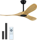 42 Inch Ceiling Fan, Without Light, with Remote Control, Silent DC Motor, 3 Blades, Modern Low Profile Ceiling Fan, For Bedroom, Living Room, Dining Room, Office (Natural Wood, 42 inch)