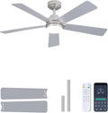 48 Inch Ceiling Fan with Lights and Remote, Downrod Mount, Sloped Ceiling Compatible up to 15°, Quiet Reversible DC Motor, 3CCT Dimmable LED, Nickel Ceiling Fan for Bedroom Living Room