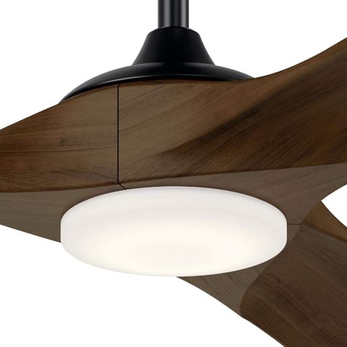 Kichler Mylo 80 in Ceiling Fan with Light, Modern 6-Speed Remote Control Damp Rated Indoor Outdoor Fan with Satin Etched Cased Opal Glass in Satin Black and Aged Walnut Wood Blades, 310580SBK