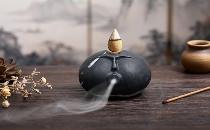 Handmade Stone Figure Stick & Reflux Incense Burner, Aromatherapy Diffuser for Home Decor, Meditation & Relaxation(Black)