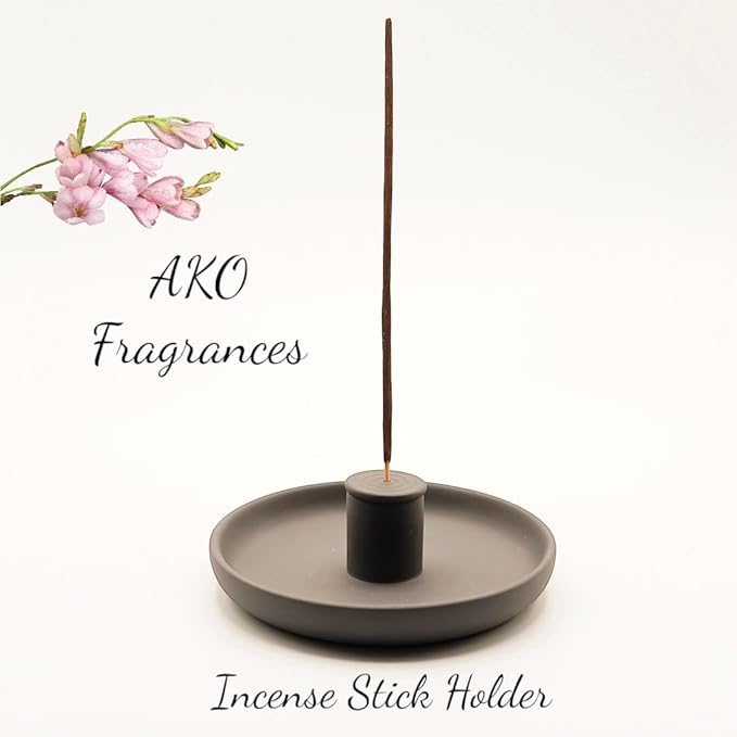 4 in 1 Incense Burner Holder - Multi-Purpose Ceramic Incense Stick Holder, Palo Santo Holder for Clean Burning, Sage Meditation Burner Set, Candle Holder for Aromatherapy (Matte Charcoal Black)