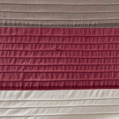 Madison Park Amherst Bathroom Shower Curtain Faux Silk Pieced Striped Modern Microfiber Bath Curtains, 72x72 Inches, Red