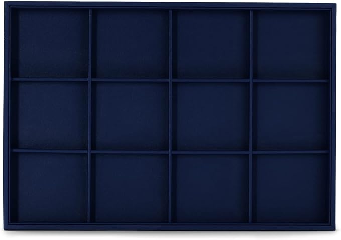 Oirlv Stackable Premium Leather Jewelry Trays 12 Grid Jewelry Drawer Organizer Trays Bracelet Earrings Watches Showcase Display Organizer