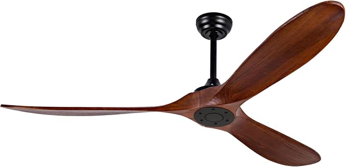 60" Ceiling Fan [No Light with Remote Control], Indoor Outdoor Ceiling Fan [with 3 Wooden Blades] for Patio, Living Room, Bedroom, Office, Farmhouse. Black + Walnut Color.