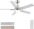 42 Inch Downrod Brushed Nickel Ceiling Fan with Light & Remote, ETL Listed | 6 Speed, Quiet DC Motor, 3-Level Timer Function, 3 Color Temperature, Forward/Reserve For all Seasons, Indoor/Covered Outdoor