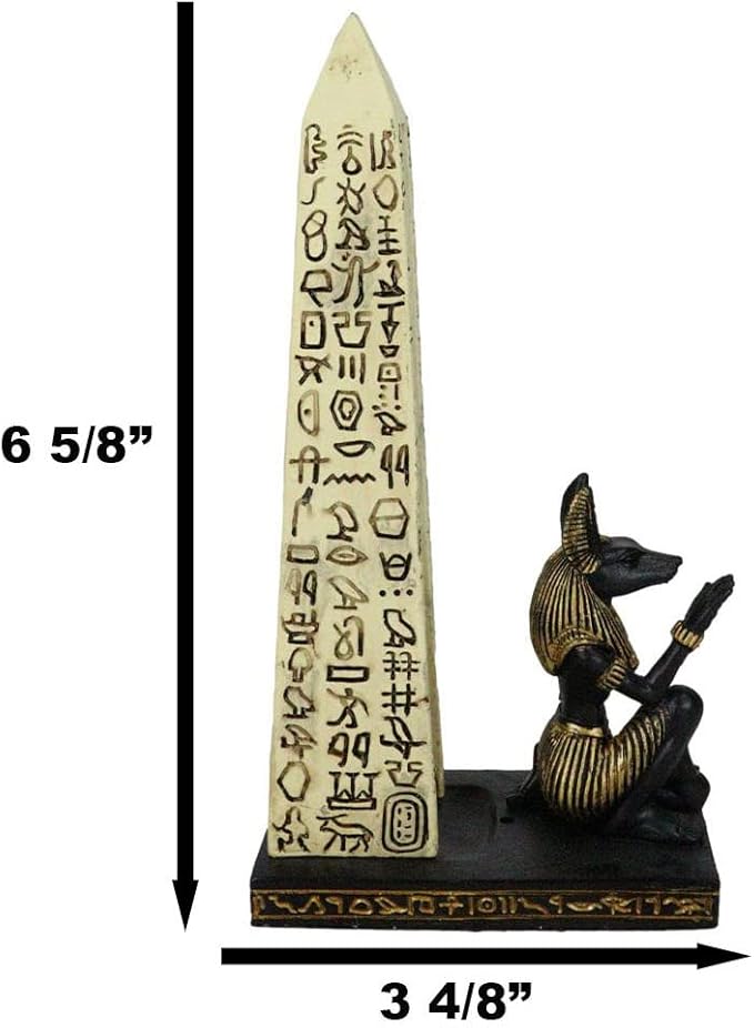 Ebros Gift Egyptian Theme Anubis Jackal Dog Deity Kneeling by Hieroglyphic Obelisk Pillar Incense Burner Sculpture Resin Figurine Home Fragrance Accessory Egypt God of Afterlife and Mummification