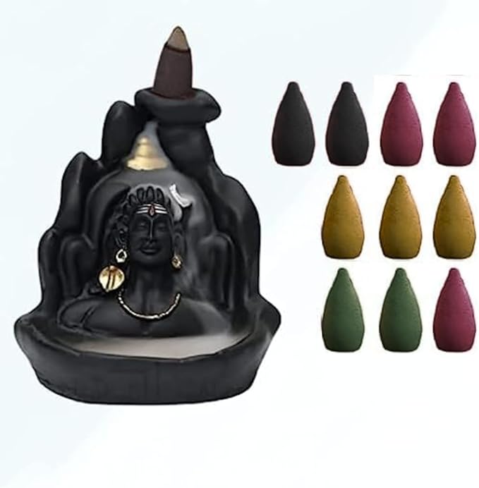 Mahadev Shiv ji Adiyogi Incense Burner Lord Shiva Incense Burner Waterfall Smoke Fountain for Home Decor with Free of 10 Backflow Cones/Dhoop