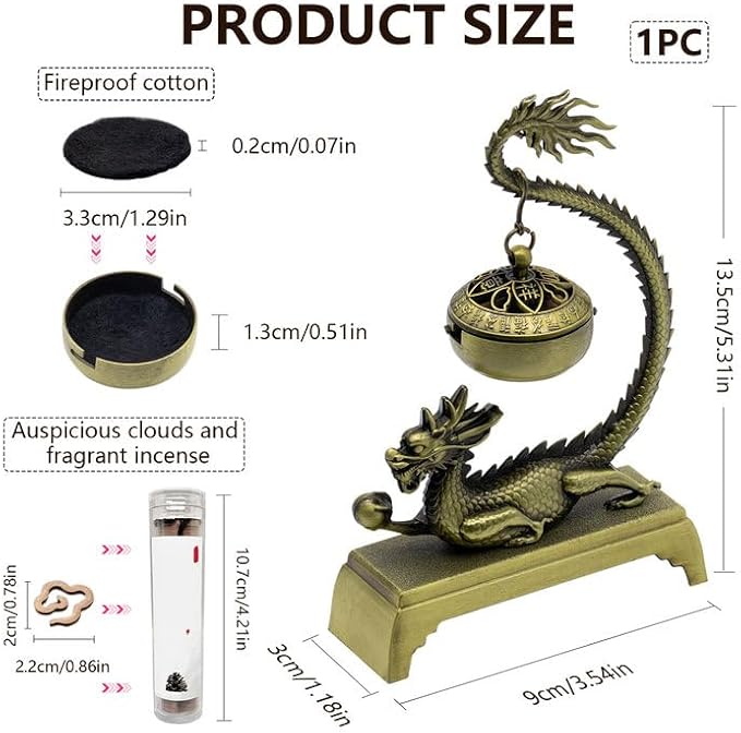 Dragon Incense Burner & Stick Holder with 40 Incense Sticks – Aroma Diffuser for Home Spa, Meditation Room & Zen Decor (Dragon)