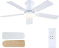 46 Inch Ceiling Fans with Lights and Remote, Flush Mount, White | Low Profile, Dimmable LED, Reversible, Quiet DC Motor, Wooden Blades, for Modern Apartment Bedroom Home Office Living Room