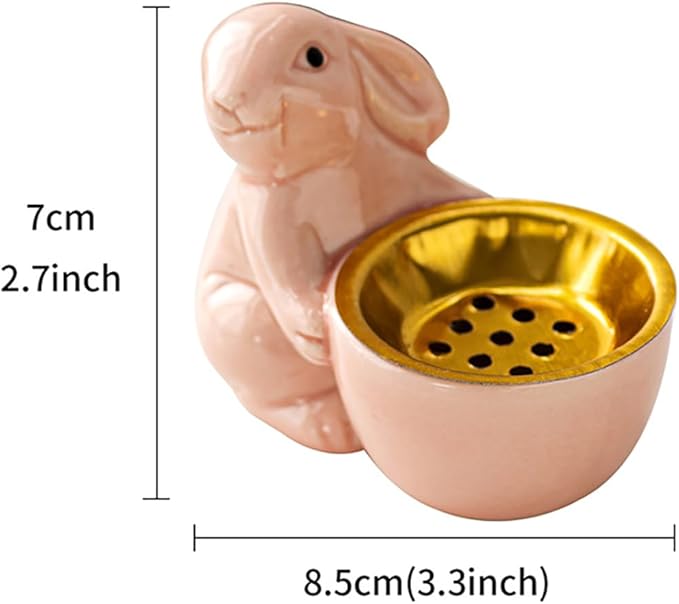 Ceramic Rabbit Incense Burner Rabbit Figurines Statue Ornament Easter Incense Sticks Holder Waterfall Arab Incense Holder for Home Decor (Pink)