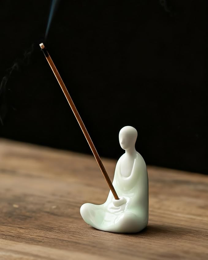 Zen Incense Stick Holder - Ceramic Faceless Buddha Statue, Zen Meditation Decor for Home, Office, Yoga & Spiritual Gifts