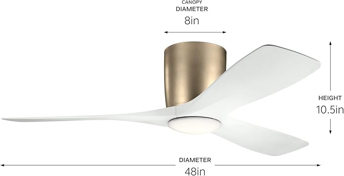 Kichler Volos 48” Indoor Ceiling Fan with LED Light and Wall Control in Champagne Bronze, Contemporary Ceiling Fan with Light, 300032CPZ
