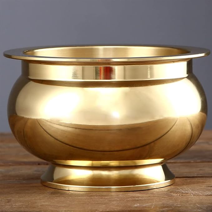 VALICLUD Copper Incense Burner Offering Bowl Bowl Incense Sticks Holder Chinese Asian Style Cone Incense Ash Catcher for Altar Use Rituals Incense Smudging Decoration and More (Golden)
