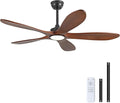 52 Inch Wood Ceiling Fans with Lights and Remote Control, Outdoor Modern Black Ceiling Fan with Light for Patio Office, 5 Blades, Dimmable LED Light, Reversible DC Motor, Memory Function