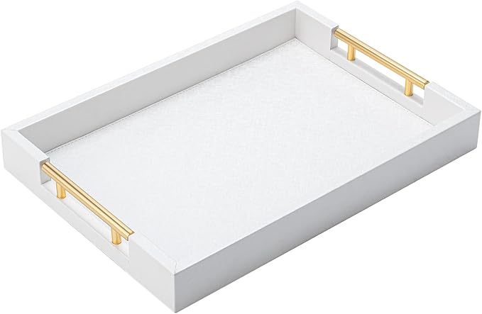 White Decorative Ottoman Tray, Large Modern Coffee Table Drink Organizer for Home