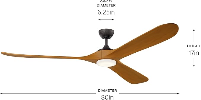 KICHLER Mylo 80 in Modern Ceiling Fan with Light and Remote Control, Large 6-Speed Indoor Outdoor Damp Rated Fan with Satin Etched Cased Opal Glass in Anvil Iron, 310580AVI