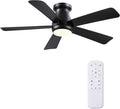 Hounberi 46 Inch Modern Low Profile Ceiling Fan with Light and Remote Control, Quiet 3CCT Dimmable LED Flush Mount Fan for Bedroom Living Room, 5 ABS Blades Reversible Motor, Black