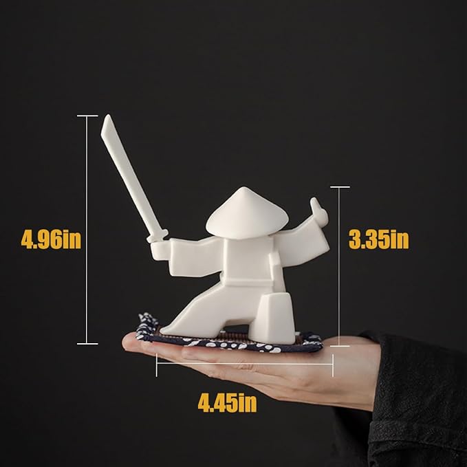 EAEMDY Samurai Figure Figurine Japanese Warrior Statue Decor for Table Room, Incense Holder for Stick Burner Incense Stick Holder, Kongfu Tea Pet Decoration (4.White B+Green B)