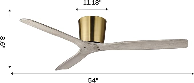 54” Modern Ceiling Fan with 3 Solid Wood Blades, Gold Plated Finish, Quiet Reversible DC Motor, Remote Control, Low-Profile Mount, 6 Speeds, Timer & Memory Function, ETL Certified