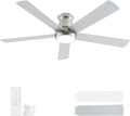 POCHFAN 60 Inch Brushed Nickel Ceiling Fans with Lights and Remote, LED Low Profile Flush Mount Ceiling Fan for Bedroom, Living Room, Quiet DC Motor, Dimmable 6 Speeds