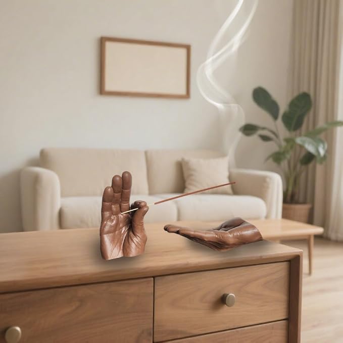 Hand Incense Holder for Sticks, Incense Burner Ash Catcher, Hand-Shaped Incense Burner Stand, for Meditation and Decoration (Brown)