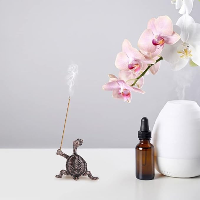 WEBEEDY 4 Pcs Incense Stick Holder Kung Fu Turtle Incense Holder Alloy Incense Burner Stand Purify The Air Censer Holder Turtle Ornament for Aromatherapy, Yoga, Meditation