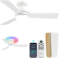 42 inch RGB Ceiling Fan with Light, Smart App & Remote Control Low Profile Flush Mount, Music Sync Lighting, 6-Speed Quiet Reversible DC Motor, 4CCT Dimmable for Home Office Party,White