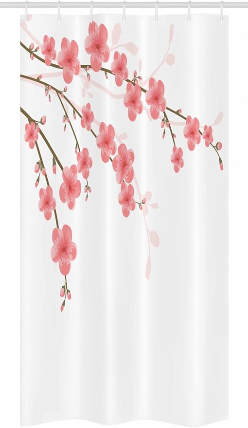 Ambesonne Floral Stall Shower Curtain, Cherry Blossom April Springtime Romantic Feminine Illustration Art Soft Colors, Fabric Bathroom Decor Set with Hooks, 36" W x 72" L, Pink Green