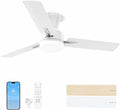 LANMEL 42 Inch Flush Mount Ceiling Fan with Light, App&Remote Control,Low Profile Modern Ceiling Fan,6 Speed,Reversible,3000k-6500k Dimmable LED,Quiet DC Motor for Indoor Outdoor,White Silver