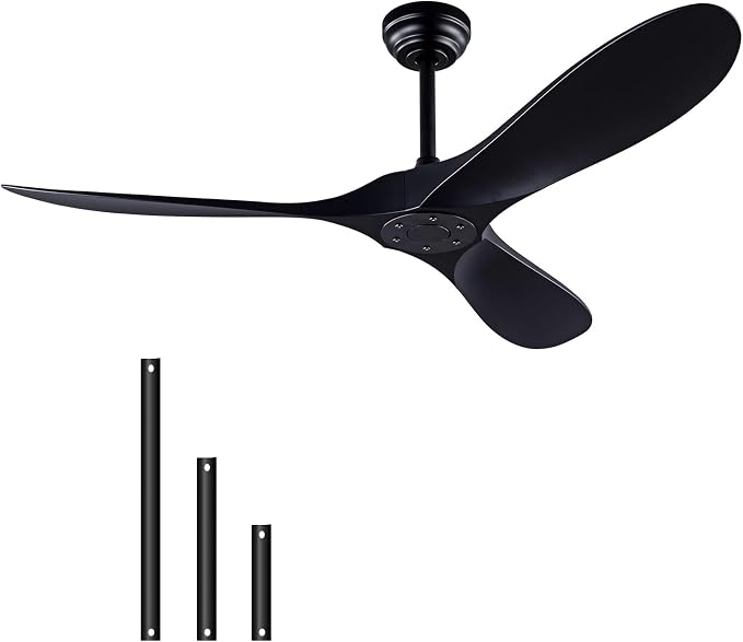 QUTWOB 52-inch Ceiling Fan (with Remote Control), 3-Blade Ceiling Fan, Suitable for Patios and Offices, Ideal for Indoor and Outdoor Use (Black)