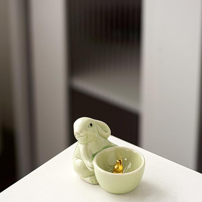 ARFUKA Incense Holder Ceramic Incense Stick Holder Incense Burner Rabbit Design Insence Holder with Ash Catcher for Meditation Yoga Spa Room Décor Pack of 3