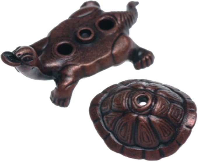 Red Copper Antique Style Metal Lotus Flower Lily Pad Ash Catcher Mini Lucky Turtle Incense Burner Holder Plate Zen Buddha Buddhist Meditation Decor w/Sandalwood Sticks Gift Set