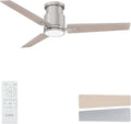 CJOY Ceiling Fans with Lights, 52 Inch Flush Mount Indoor Ceiling Fan with Light and Remote, Low Profile, LED Dimmable DC Reversible Modern Ceiling Fan for Bedroom（Brushed Nickel）