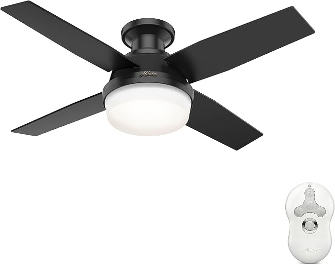 Hunter Dempsey, Outdoor or Indoor, Ceiling Fan, Quiet, 44 inch, Matte Black